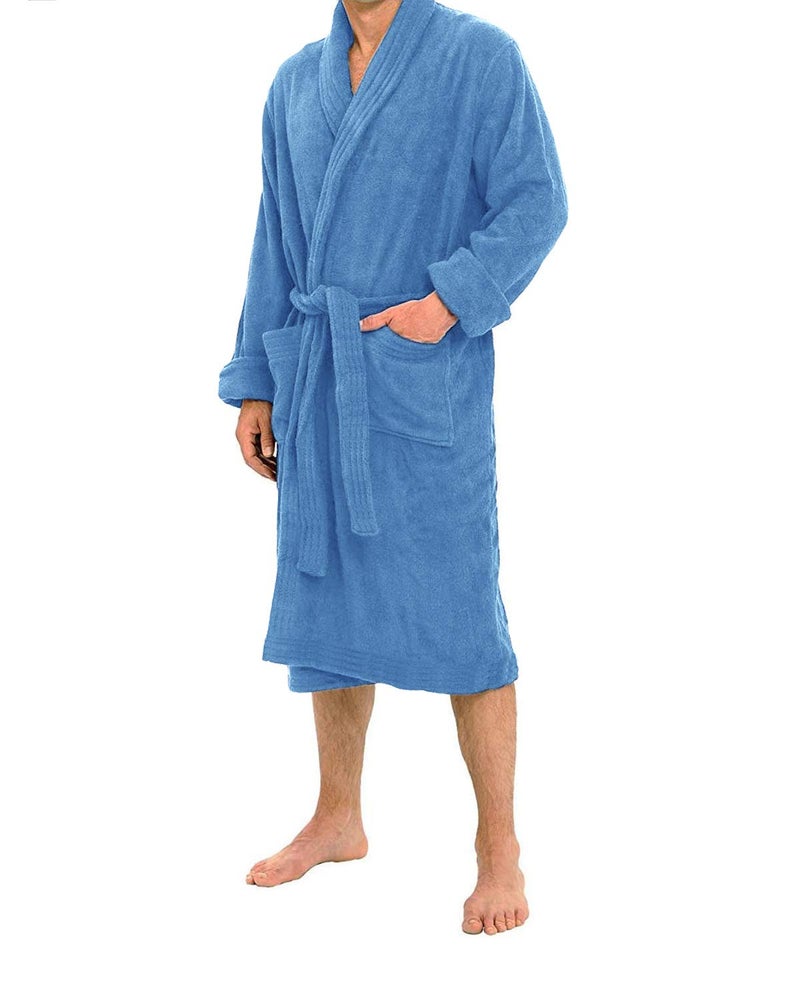 Marquess All-Cotton Bathrobe Thick Plush Cloth Housecoat Terry Toweling, Sweat Steaming Clothes Comfortable & Warm (LIGHT BLUE) - Image 3